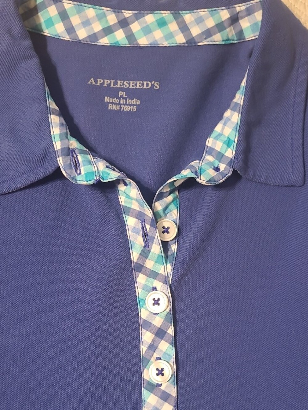 Appleseed's Royal Blue Polo Dress with Plaid Trim Size PL - Picture 4 of 6